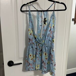 Floral Blue Camisole with Lace Detail